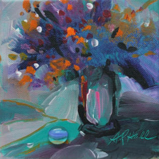 "Orange-tipped Bouquet" ©Annette Ragone Hall - acrylic on canvas - 6" x 6"
