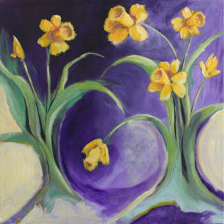 "Daffodils Discussing The World Situation" ©Annette Ragone Hall - acrylic on canvas - 36" x 36"