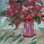 (SOLD) "Bouquet In Striped Vase" ©Annette Ragone Hall - acrylic on canvas - 6" x 6"