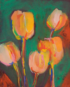 "Five Tulips" ©Annette Ragone Hall - gouache - 7.5" x 5.75"