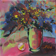 "Splattered Bouquet" ©Annette Ragone Hall - acrylic on canvas - 6" x 6"