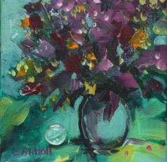 "Dark Bouquet" ©Annette Ragone Hall - acrylic on canvas - 6" x 6"