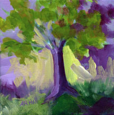 "Tree Under Purple Sky" ©Annette Ragone Hall - acrylic on canvas - 6" x 6"