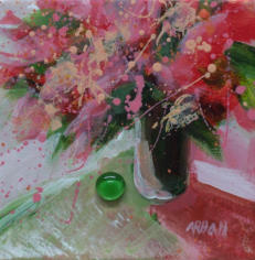 "Pretty & Pink Bouquet" ©Annette Ragone Hall - acrylic on canvas - 6" x 6"
