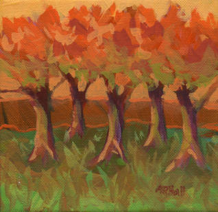 (SOLD) "Autumn Light" - acrylic on canvas - 6"x6" ©Annette Ragone Hall