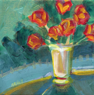 (SOLD) "Iridescent Bouquet" ©Annette Ragone Hall - acrylic on canvas - 6" x 6"