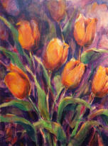 "Gilded Tulips" ©Annette Ragone Hall - acrylic on board - 20" x 16"