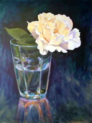 "A Single Yellow Rose" ©Annette Ragone Hall - acrylic, "48" x 36"