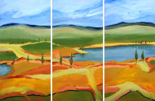 "French Countryside (triptych)" ©Annette Ragone Hall - acrylic on canvas - each panel, 36" x 18"