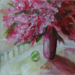 "Rosy Bouquet" ©Annette Ragone Hall - acrylic on canvas - 6" x 6"
