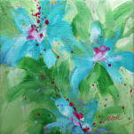 "Calm Blue Flowers" ©Annette Ragone Hall - acrylic on canvas - 6" x 6"