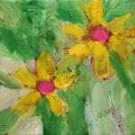 "Yellow & Hot Pink Flowers" ©Annette Ragone Hall - acrylic on canvas - 6" x 6"