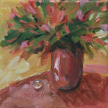 (SOLD) "Copper Shimmer Bouquet" ©Annette Ragone Hall - acrylic on canvas - 6" x 6"