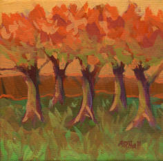 (SOLD) "Autumn Light" - acrylic on canvas - 6"x6" ©Annette Ragone Hall