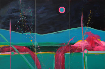 "Moonrise (triptych)" ©Annette Ragone Hall - acrylic on canvas - 3 panels, each 48" tall, 24" wide)