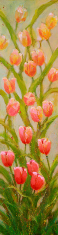 "Climbing Tulips" ©Annette Ragone Hall - acrylic on canvas - 48" x 12"