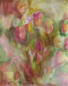 "Shy Tulips" ©Annette Ragone Hall - watercolor on board - 20" X 16"