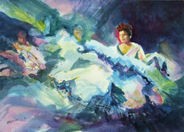 "Mexican Dancers" ©Annette Ragone Hall - watercolor - 20" x 28"
