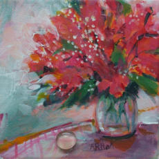 "Red Bouquet" ©Annette Ragone Hall - acrylic on canvas - 6" x 6"