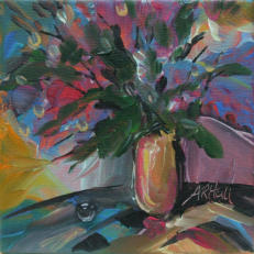 "Bursting With Flowers" ©Annette Ragone Hall - acrylic on canvas - 6" x 6"