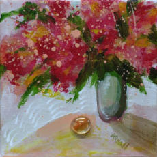 "Bouquet With Good Vibes" ©Annette Ragone Hall - acrylic on canvas - 6" x 6"