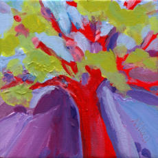 "Bold Red Tree" ©Annette Ragone Hall - acrylic on canvas - 6" x 6"