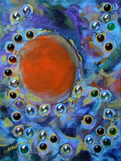 "Life Glow XI" ©Annette Ragone Hall - acrylic & glass on canvas -16" x 12"