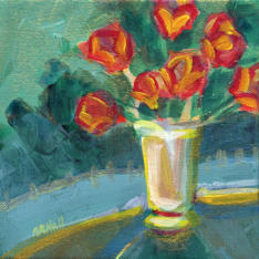 (SOLD) "Iridescent Bouquet" ©Annette Ragone Hall - acrylic on canvas - 6" x 6"