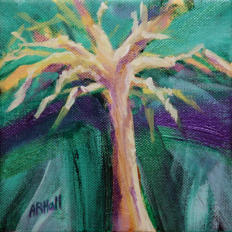 "Fantasy Tree" ©Annette Ragone Hall - acrylic on canvas - 6" x 6"